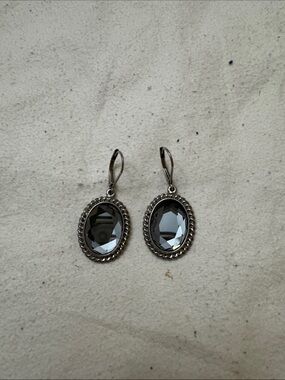 Silver-Tone Black Crystal Oval Drop Earrings
